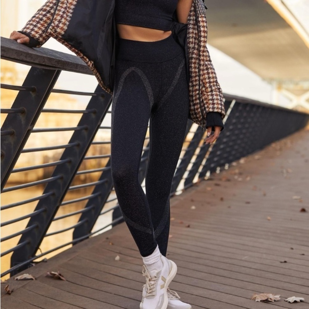 FREE PEOPLE Lurex Black Sparkle Leggings NEW Size M/L